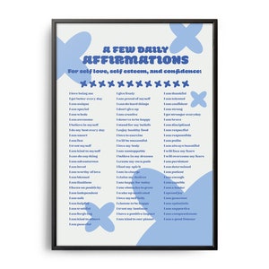Retro tägliche Affirmationen Poster, Retro Print, Inspirational Self Care Liste, positive Affirmationen, Selbstliebe Poster, Selbstwertgefühl Wandkunst
