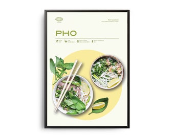 Pho Soup Poster, Midcentury Pho Soup Print, Food Wall Art, Food Recipe Wall Decor, Colorful Food, Retro Food Poster, Modern Kitchen Print