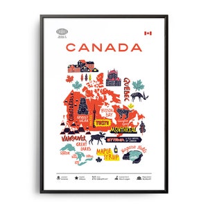 Midcentury Canada Landmarks Print, Canada Landmarks, Attrazioni turistiche, Poster di viaggio, Infografica paese, Canada Poster, Canada Wall Art