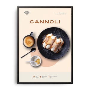 Cannoli Poster, Midcentury Cannoli Print, Food Wall Art, Food Recipe Wall Decor, Colorful Food, Retro Food Poster, Modern Kitchen Print