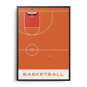 Midcentury Basketball Print, Midcentury Sport Print, Basketball Wall Art, Modern Art, Retro Basketball Poster, Flat Color Basketball Art