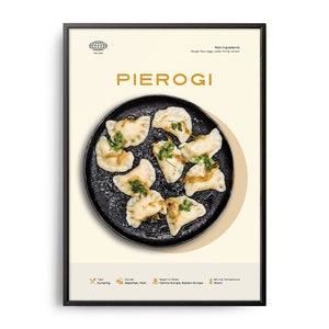 Pierogi Poster, Midcentury Pierogi Print, Food Wall Art, Food Recipe Wall Decor, Colorful Food, Retro Food Poster, Modern Kitchen Print