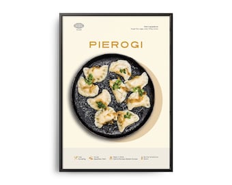 Pierogi Poster, Midcentury Pierogi Print, Food Wall Art, Food Recipe Wall Decor, Colorful Food, Retro Food Poster, Modern Kitchen Print