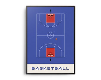 Midcentury Basketball Court Print, Retro Sport Wall Art