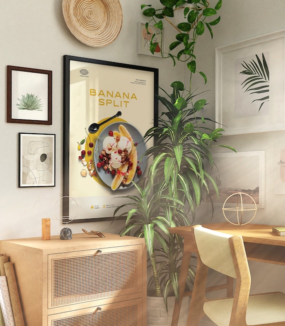 【週末セール】【3Dアート】MULTIPLE BANANA インテリア おしゃれ Banana Split Print, Mid-century Modern Food Poster, Kitchen Wall