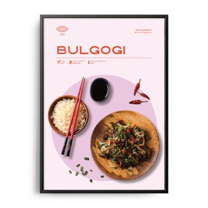 Bulgogi Poster, Midcentury Bulgogi Print, Food Wall Art, Food Recipe Wall Decor, Colorful Food, Retro Food Poster, Modern Kitchen Print