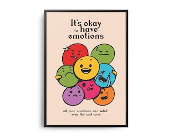 Retro It&#39;s Okay To Have Emotions Poster, Retro Print, Inspirational Self Care List, Positive Affirmation, Self Love Poster, Emotions Art
