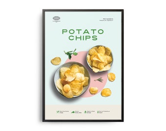 Potato Chips Poster, Midcentury Potato Chips Print, Food Wall Art, Food Recipe Wall Decor, Colorful, Retro Food Poster, Modern Kitchen Print