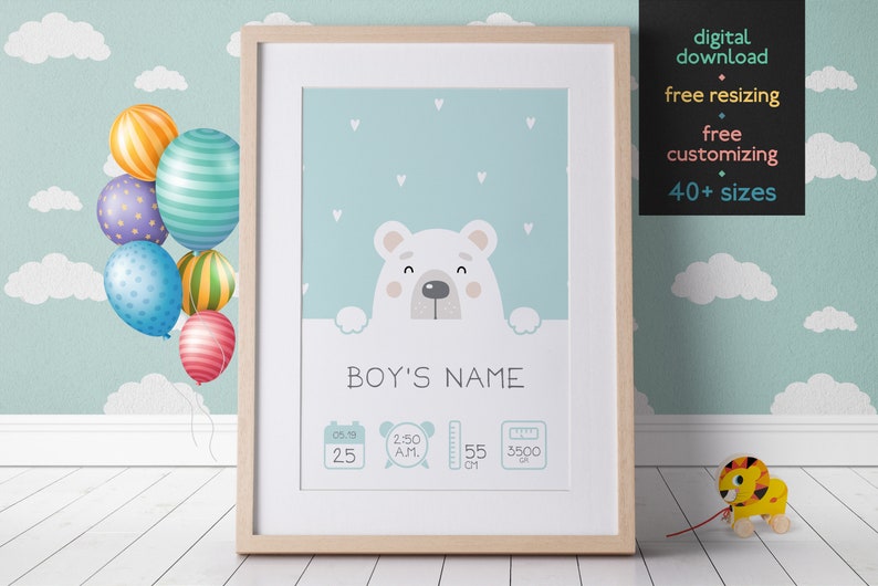 Custom Baby Boy Birth Wall Art Welcome To The World Baby Boy | Etsy