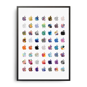 Apple Event Logos Print, Apple Brand Logos, Colorful Apple Logos, Set of Apple Logos, Steve Jobs, 3D Apple Logos, Apple Logo Shapes Poster