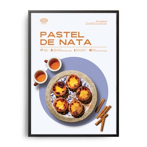 Pastel de Nata Poster, Midcentury Pastel de Nata Print, Eten Wall Art, Voedsel Recept Wall Decor, Eten, Retro Food Poster, Moderne Keuken Print