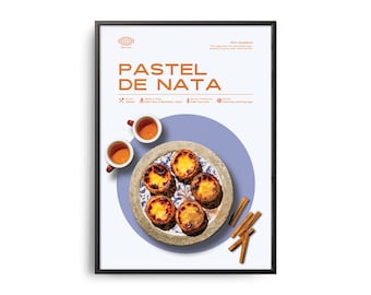 Pastel de Nata Poster, Midcentury Pastel de Nata Print, Food Wall Art, Food Recipe Wall Decor, Food, Retro Food Poster, Modern Kitchen Print