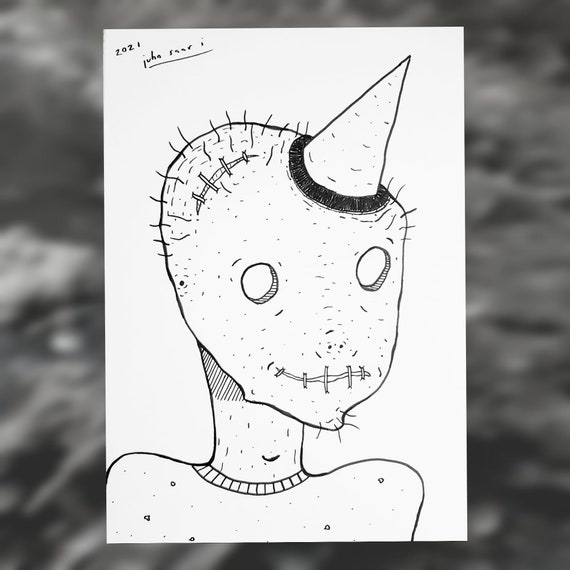 Conehead Original dark art ink drawing Etsy