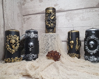 Skull Candle, Black Skull Candle, Gothic Pillar Candle, Decorative Skull Candle, Halloween Decoration, Alternative Candle, Gothic Home Decor