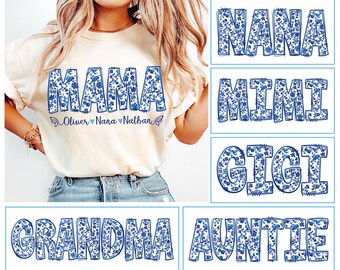 Bundle Mama Blue Willow Chinoiserie Filled PNG Digital Download Hand Drawn Sublimation DTF, Mother's Day Blue Willow Bundle Png