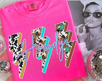 Western Howdy PNG, Sublimation de Howdy à motifs rétro, conception de chemise de cow-girl de l'an 2000, damier en peau de vache turquoise Png, Howdy Png