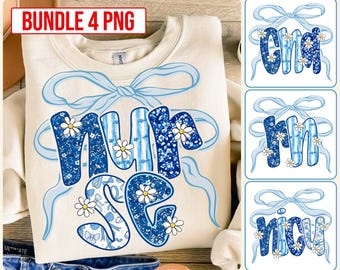 Bundle 4 PNG Preppy Nurse Blue Floral Stripe Png Bundle, Boho CNA NICu RN Sublimation Design, Girly Coquette Bow Trendy Nurse Life Clipart