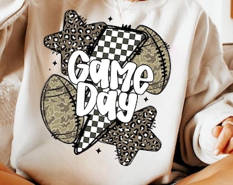 Camo Game Day PNG, Neutral Football Sublimation, Leopard Camo Checker Shirt Design, Fall Sports Sublimation PNG, Trendy Game Day Print
