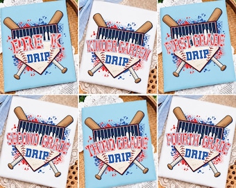 Baseball Drip Youth Kindergarten Png Bundle, Boys Back To School Png, First Day Png, Pre-K to Fourth Grade Png, Teacher Pencil, School Boy