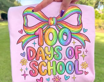 100 Days of School PNG, Pencil Coquette Bow Sublimation, Teacher 100 Days Smarter Design, Girls School Shirt Digital Download