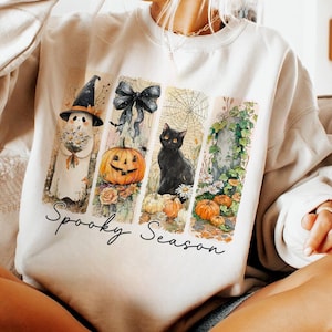 Vintage Spooky Season Png, Vintage Halloween Ghost Png, Coquette Fall Pumpkin Design, Halloween Brushstroke Sublimation, Witchy Vibes Png
