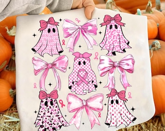 In October We Wear Pink PNG Png, Breast Cancer Awareness Png, Retro Breast Cancer Png, Halloween Pink Ghost png,Halloween Shirt Sublimation