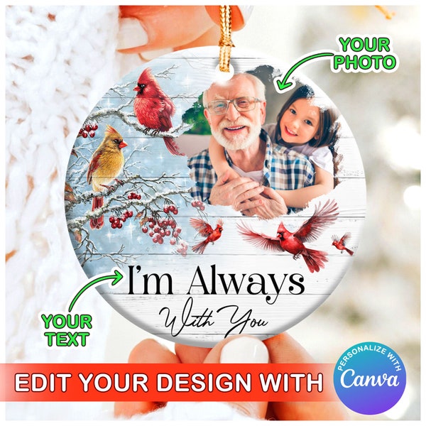 Custom Photo I'm Always With You, Memorial Gift For Family, Friends,Personalized Memorial Christmas Ornament, Canva Template, Canva Editable