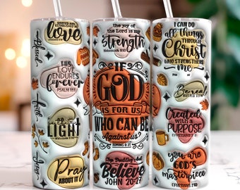 Envoltura de vaso de vibraciones de otoño cristianas infladas en 3D, envoltura de vaso delgado de 20 oz PNG, sublimación de vaso, vaso de afirmaciones de versículos bíblicos cristianos