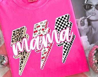 Trendy Mama PNG, Leopard Checker Cherry Letters Sublimation, Cute Retro Mom Shirt Design, Cherry Leopard Mama Png, Mama Checkered Png