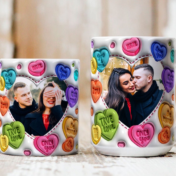3D Inflated Valentine Mug Wrap, Couple Photo Mug Wrap, 11oz 15oz Mug, Valentine Mug, Mug Sublimation, Custom Photo Mug,Digital Download