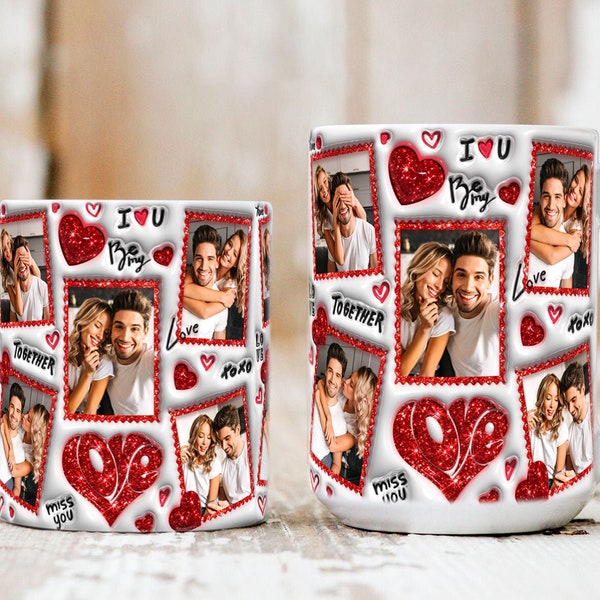 3D Aufgeblasene Valentinstag Tasse Wrap, benutzerdefinierte Foto Becher Wrap, 11 Unzen 15 Unzen Becher, Valentine Becher, Becher Sublimation, benutzerdefinierte Foto Becher, Digital Downloa