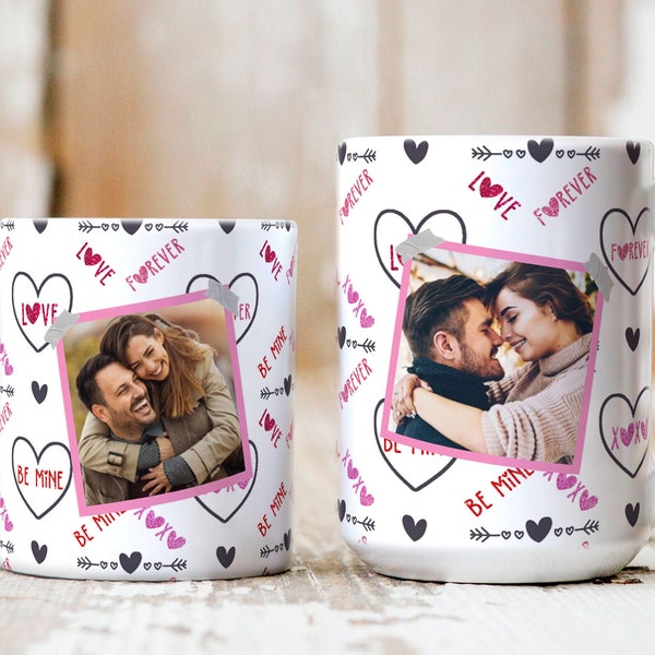 Benutzerdefinierte Foto Liebe Becher Sublimation PNG, 11 Unzen 15 Unzen Becher, Valentinstag Becher, Becher Wrap, Becher Sublimation, Mama Becher, Paar Geschenk Becher, PNG Download