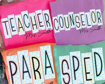 School Occupation PNG Bundle, Back to School Teacher Sped Para Counselor, Preppy First Day of School Daisy Floral Girly Png, Drawn