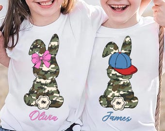 Personalized Kid Name Easter Camo Bunny Png, Easter png, Boy Girl Easter Png, Egg Hunter Png, Easter Brushstroke Png, Coquette Bow