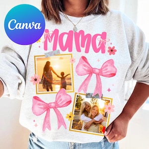 Custom Mama Kids Photo Png, Mothers Day Png, Add Photos, Mom Coquette Png, Hand drawn, Gift For Mom, Sublimation Design, Canva Editable
