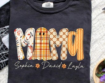 Preppy Halloween Mama Png, Floral Ghost Patchwork png, Fall Pumpkin png, Autumn png, Halloween png, Fall Sublimation, Tis the season png