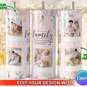 Aangepaste familiefoto Tumbler, 20oz Skinny Tumbler, gepersonaliseerde Tumbler, Valentine Tumbler Wrap, Moederdag Tumbler, Instant Download
