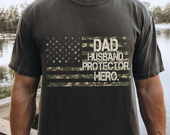 Dad Husband Protector Hero PNG, American Flag PNG File, Camo Dad Sublimation Design, Father’s Day Shirt PNG, Veteran Dad Digital Download