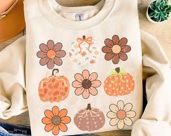 Preppy Floral Pumpkin png, Pastel Halloween png, Ditsy Floral Fall png, Girly Autumn png, Coquette Spooky Season png, Pumpkin Lace png