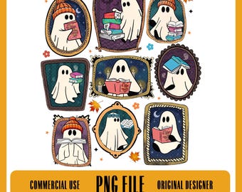 Ghost Reading, Bookish Halloween, Sublimation Design, Ghost Bookworm, Spooky Season, 300 DPI Instant Digital Download
