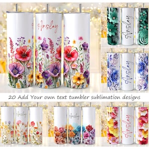 Personalized Floral Tumbler, Floral Add Your Name Tumbler, Floral tumbler 20oz Skinny Tumbler Sublimation PNG File, Colorful Flowers png