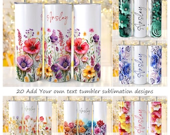 Personalized Floral Tumbler, Floral Add Your Name Tumbler, Floral tumbler 20oz Skinny Tumbler Sublimation PNG File, Colorful Flowers png