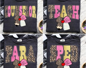 School Occupation PNG Bundle, Preppy First Day of School Glitter Leopard Png, Back to School Leopard Teacher Sped Para Counselor, Hand Drawn