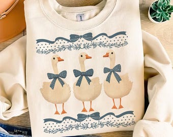 Mama Goose With Baby Geese Vintage Original 1980s Blue Ribbon Goose With Hearts Sweater Transparent Background | Digital Download | PNG ONLY