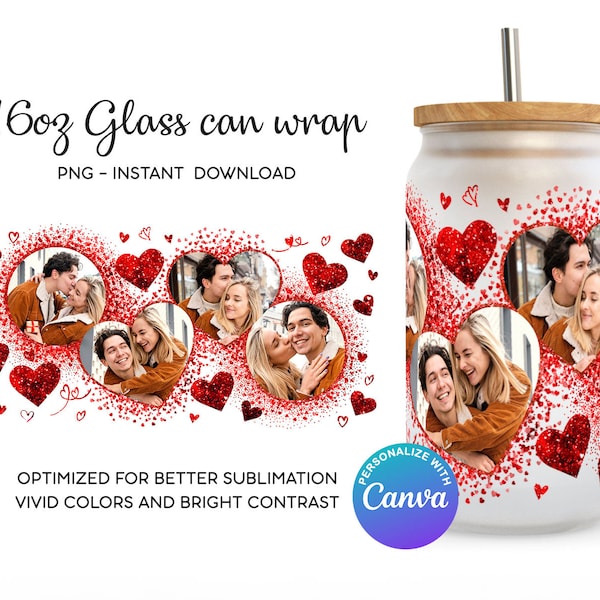 Custom Family Photo Can Glass, 16oz Can Glass, Libbey Can Glass, Valentine Can Glass, Family Photo Tumbler, Happy Valentine,Png Download