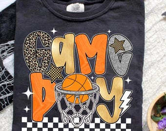 Néon preppy le jour du match de basket-ball png, Go Team png, le jour du match de basket-ball png sublimation, basket-ball rétro paillettes png