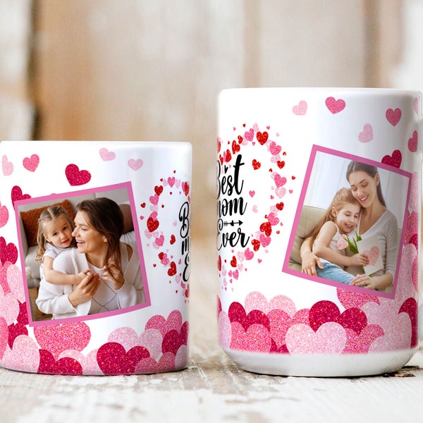 Benutzerdefinierte Mom Photo Mug, 11 Unzen 15 Unzen Mom Mug Wrap, Mug Sublimation, Mug Wrap, Fügen Sie Ihren eigenen Fotobecher hinzu, png herunterladen, Muttertagsgeschenk, Mama png