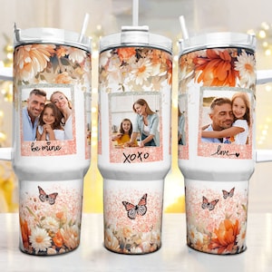 Personalized Family Photo 40oz Tumbler, Custom Photo 40oz Quencher Tumbler, Handle Tumbler Wrap,Valentines Day Png, Canva Editable