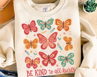 Be kind to all kinds boho floral png, flowers png, inspirational png, kindness png, t shirt png, sublimation design, be kind png, butterfly