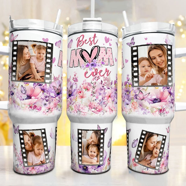 Enveloppement de gobelet photo personnalisé, gobelet photo personnalisé de 40 oz, gobelet de la meilleure maman de tous les temps, gobelet de la fête des mères, cadeau de la Saint-Valentin, téléchargement Png